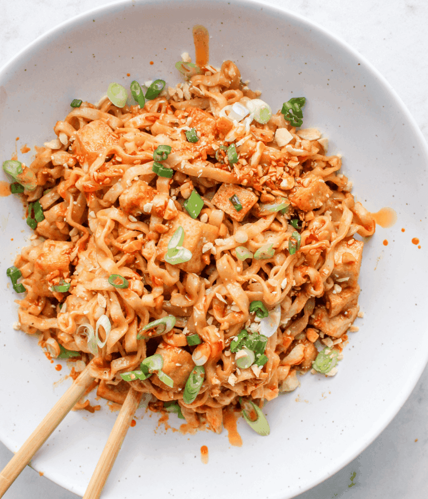 bowl of spicy peanut butter noodles