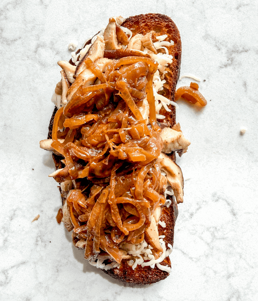 assembled grilled cheese mushroom sandwich