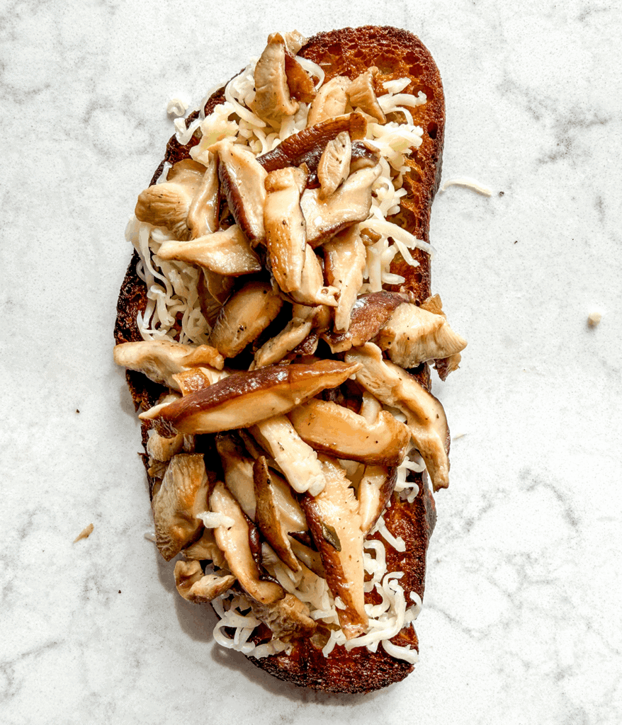assembled grilled cheese mushroom sandwich