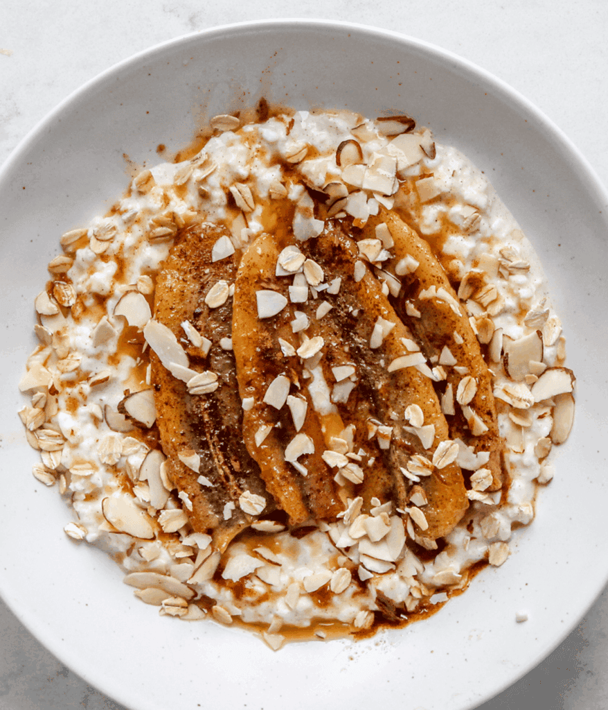 bowl of cottage cheese breakfast bowl with bananas
