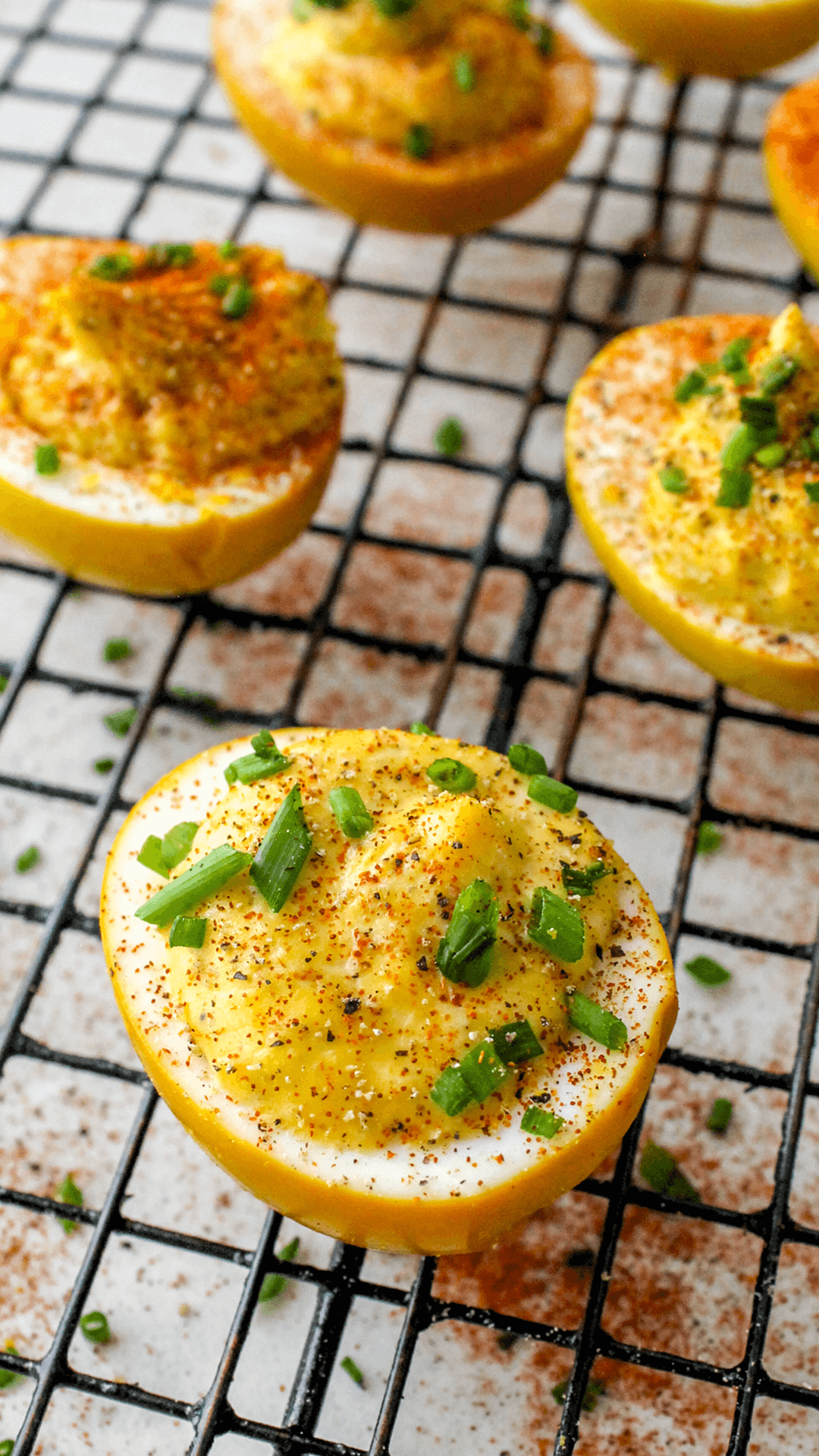 side of golden deviled eggs