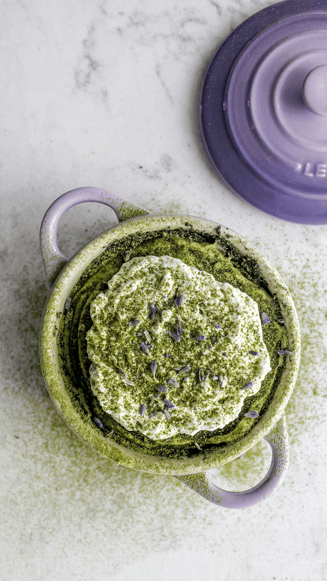 close up of a mini matcha cheesecake