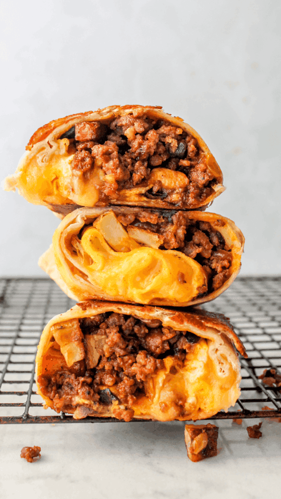 stacked chorizo breakfast burrito