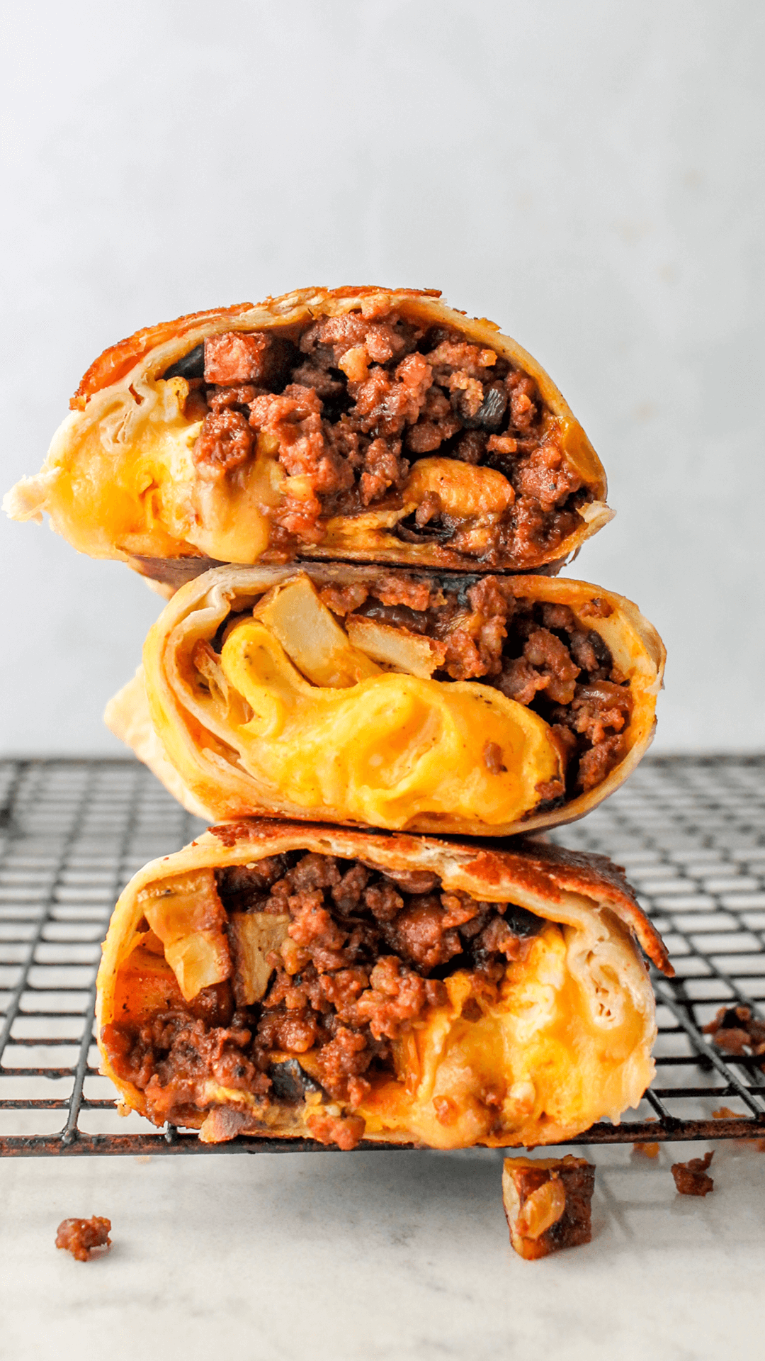stacked chorizo breakfast burrito