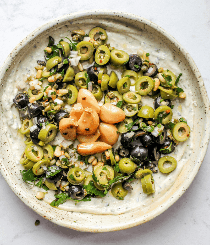 bowl of garlic and herb cottage cheese dip