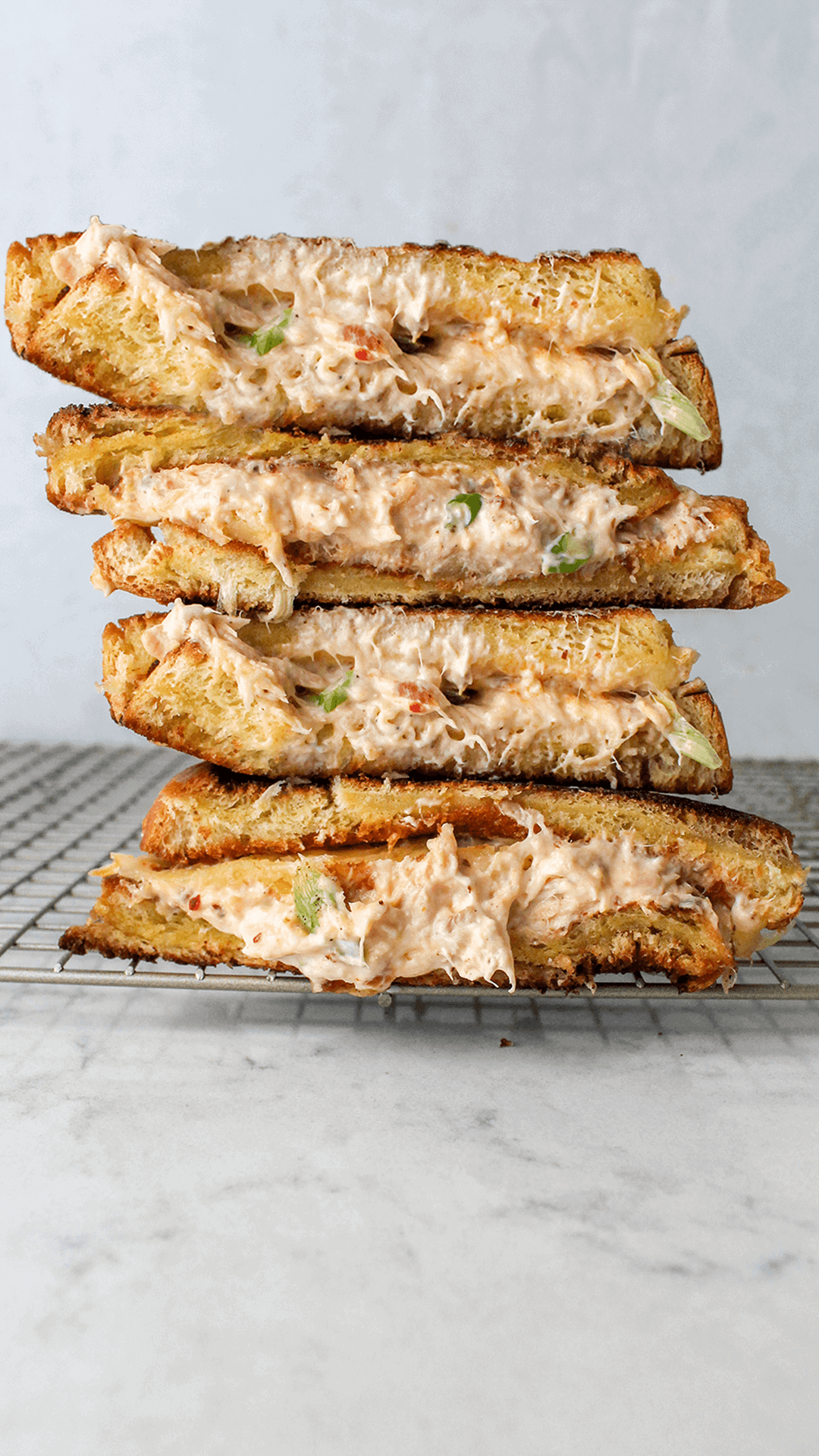 stacked spicy salmon melt