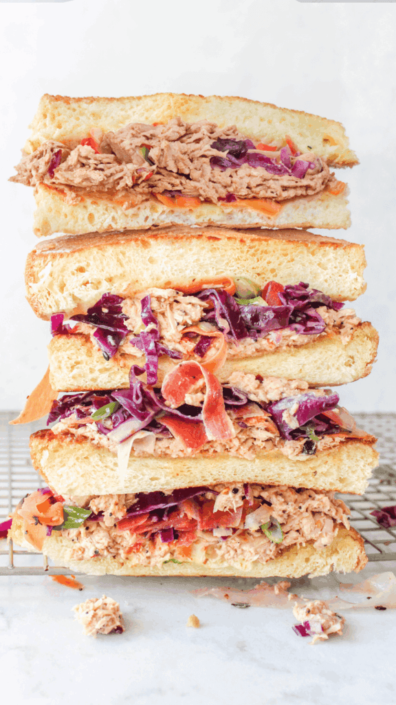 stacked soy ginger tuna salad sandwich