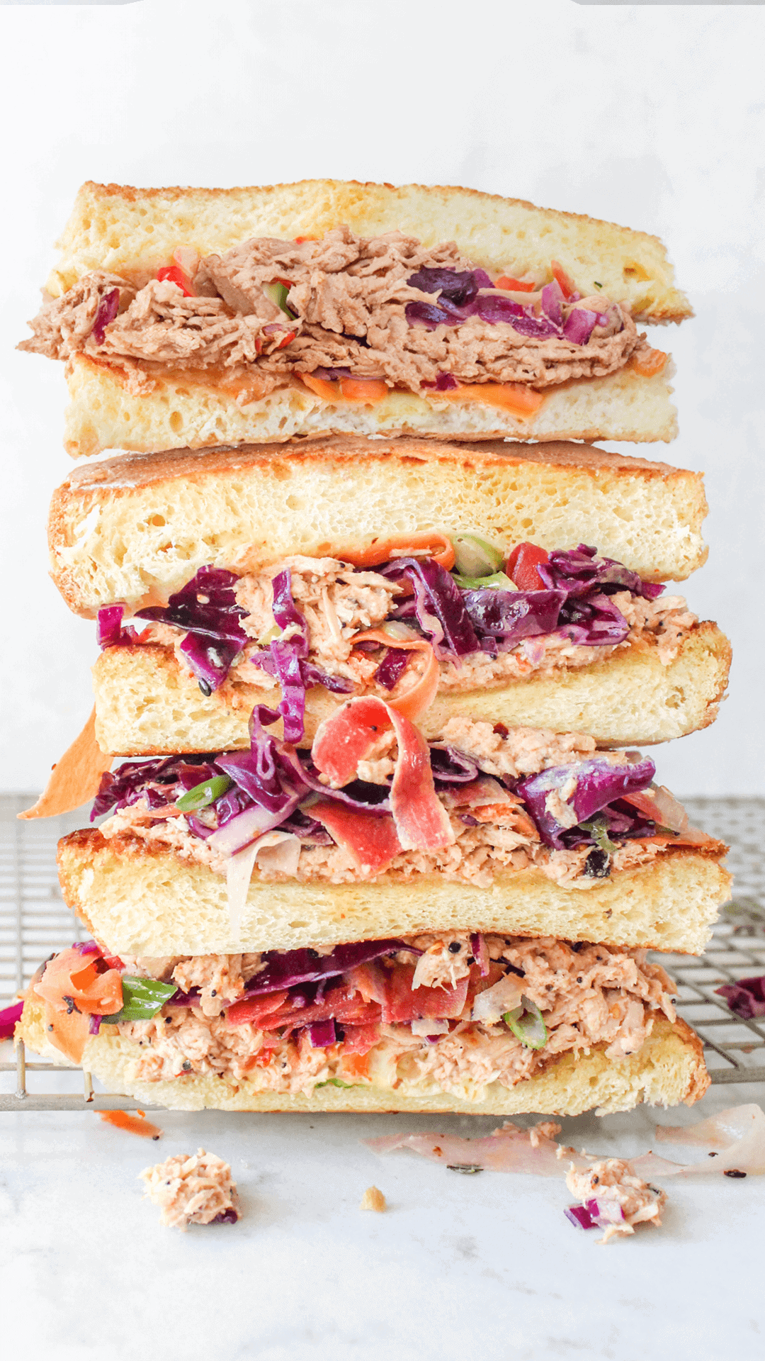 stacked soy ginger tuna salad sandwich
