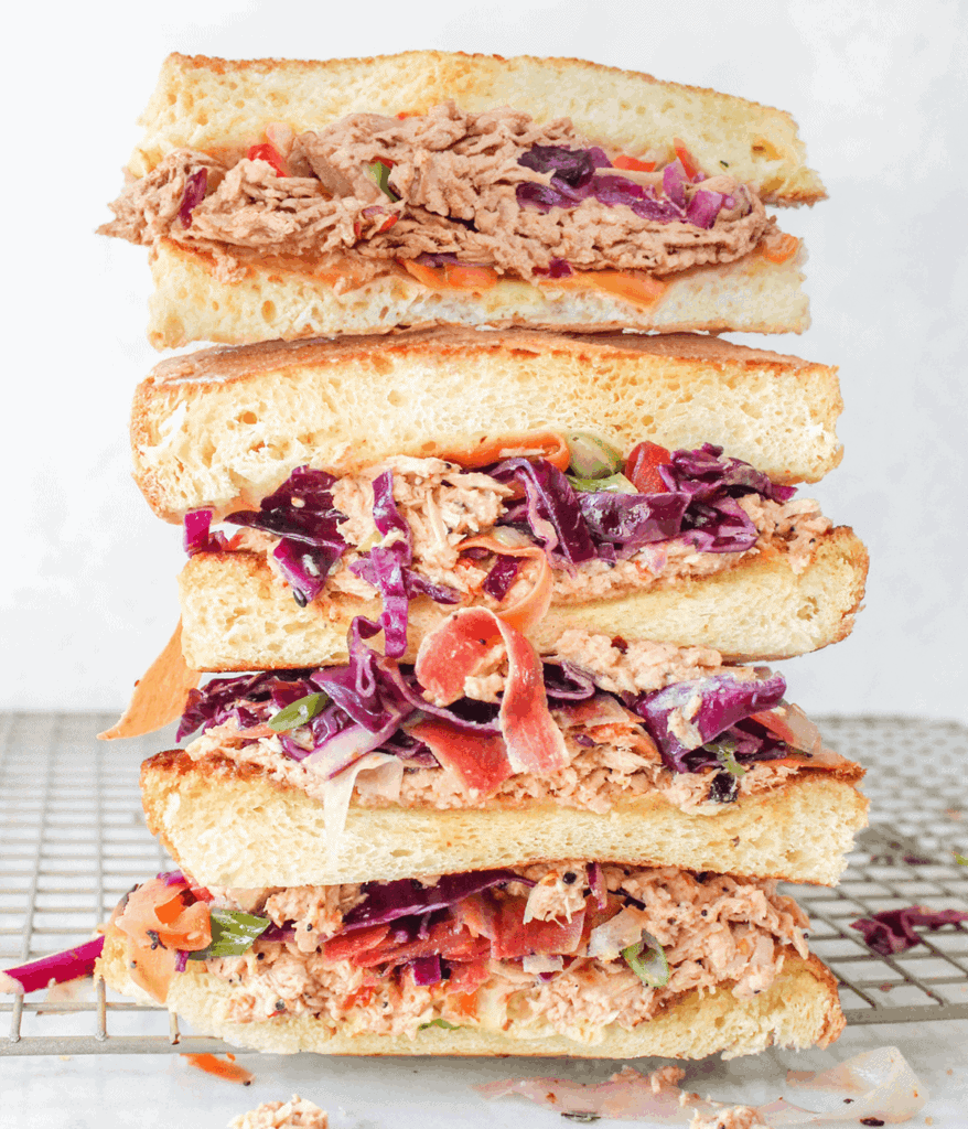 stacked soy ginger tuna salad sandwich