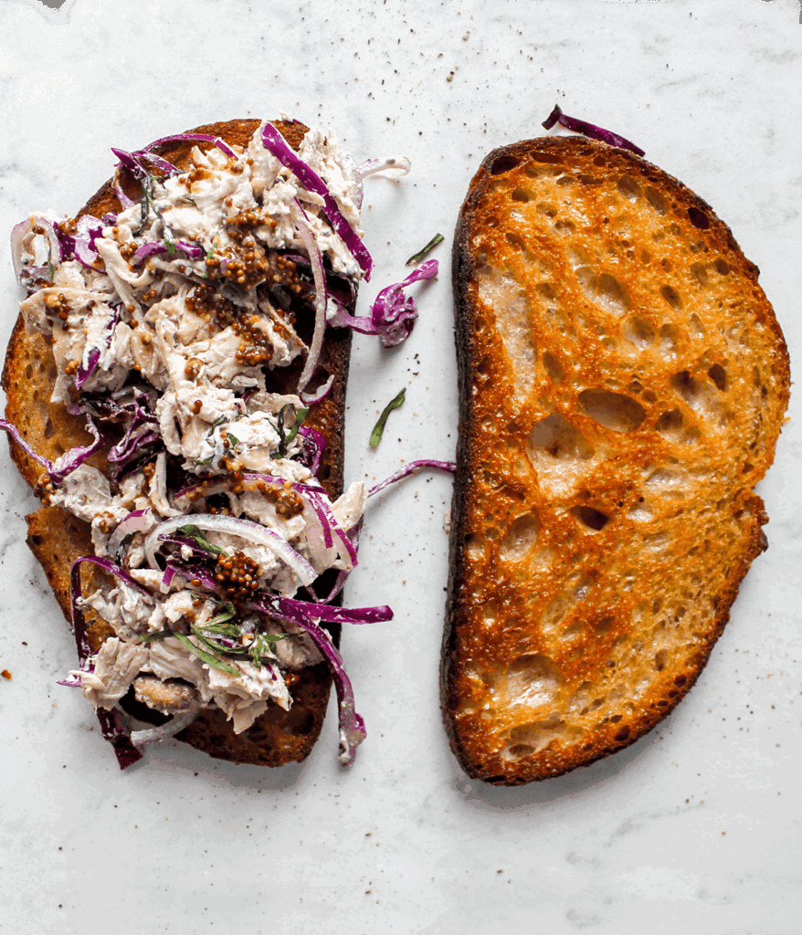 open faced tarragon lemon chicken salad