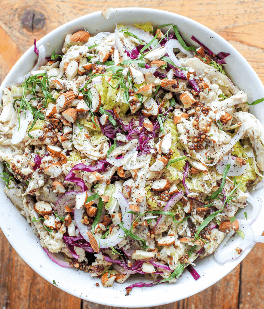 tarragon lemon chicken salad in a bowl