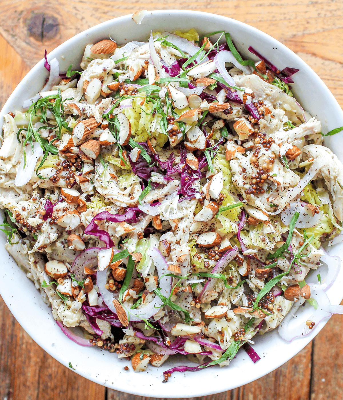 tarragon lemon chicken salad in a bowl