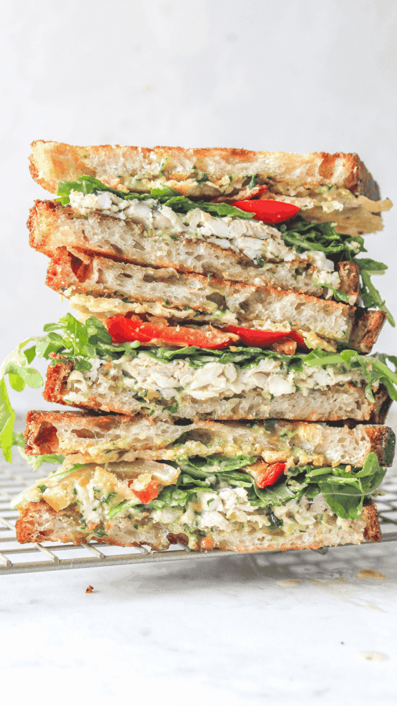 stacked pesto chicken sandwich