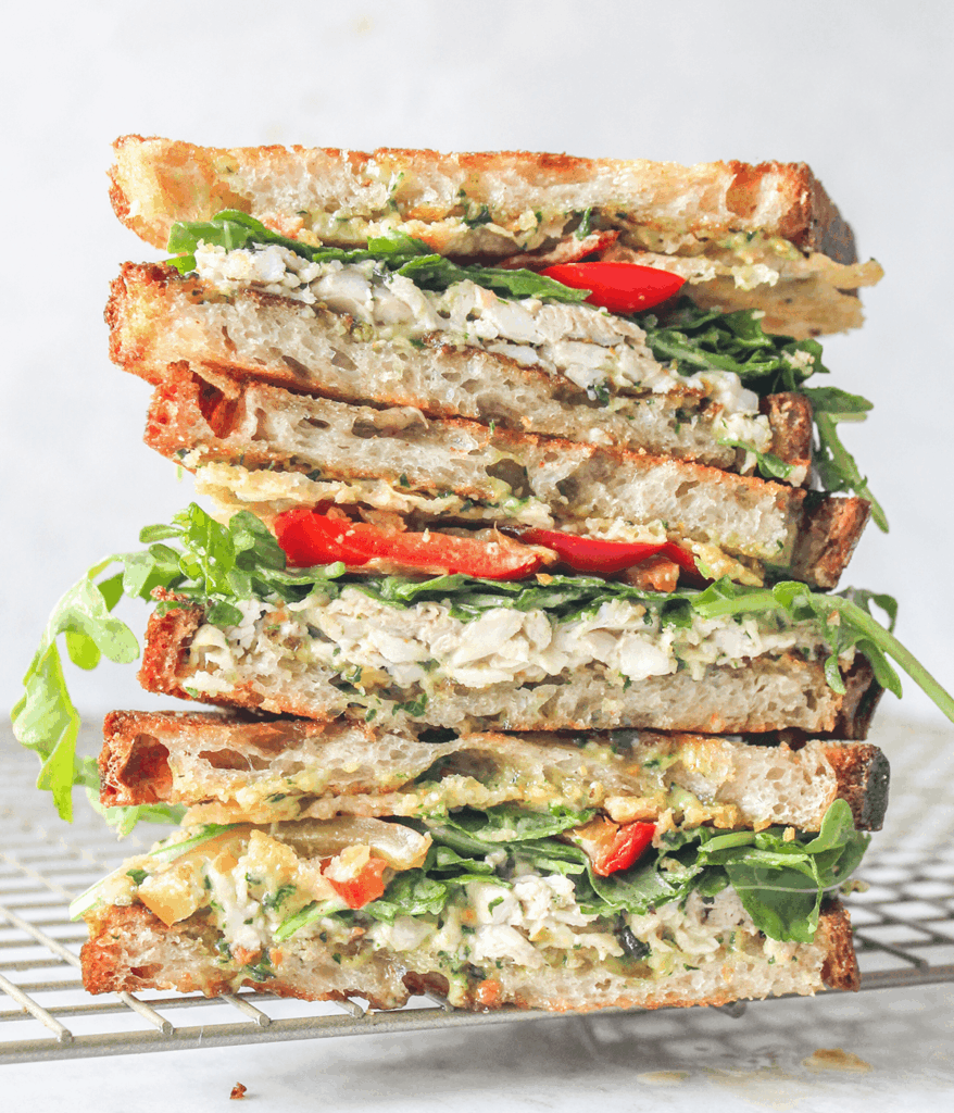 stacked pesto chicken sandwich