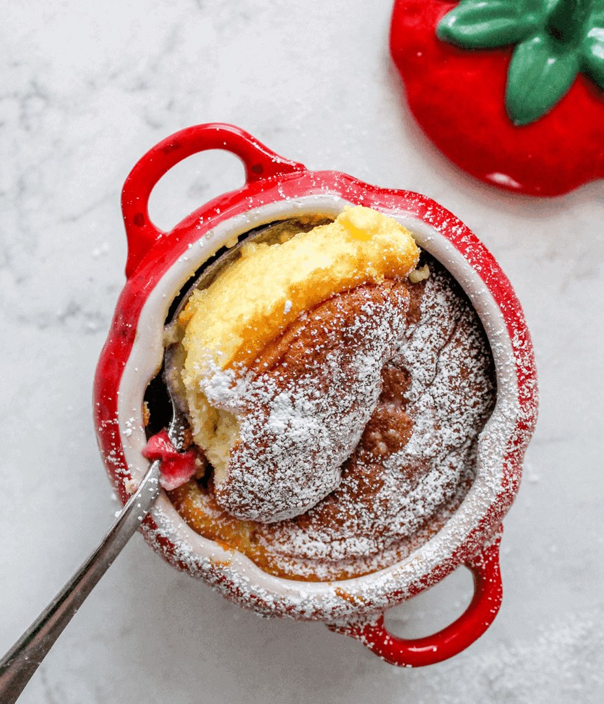 scoop of cocotte lemon pudding cake