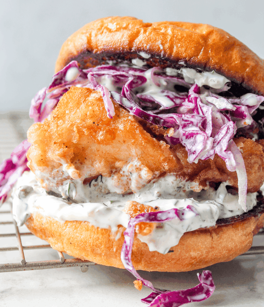 stacked fried fish sandwich