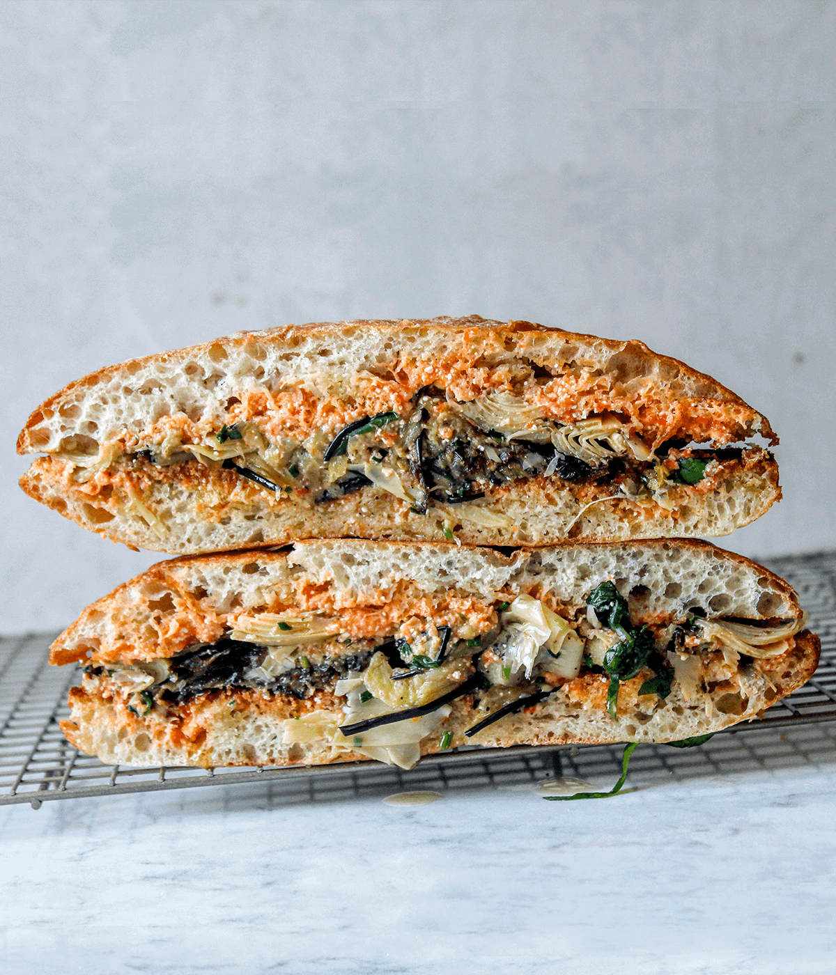 stacked roasted eggplant sandwich