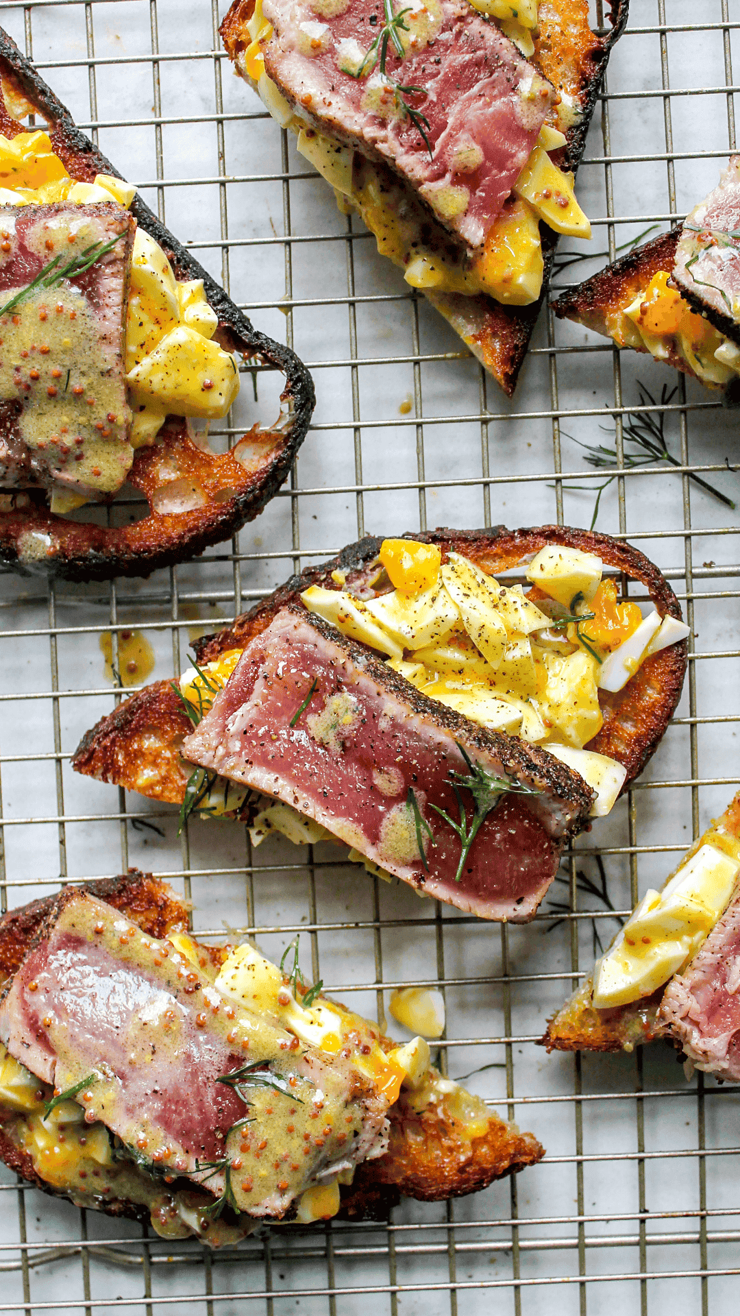 close up of tuna egg toasts