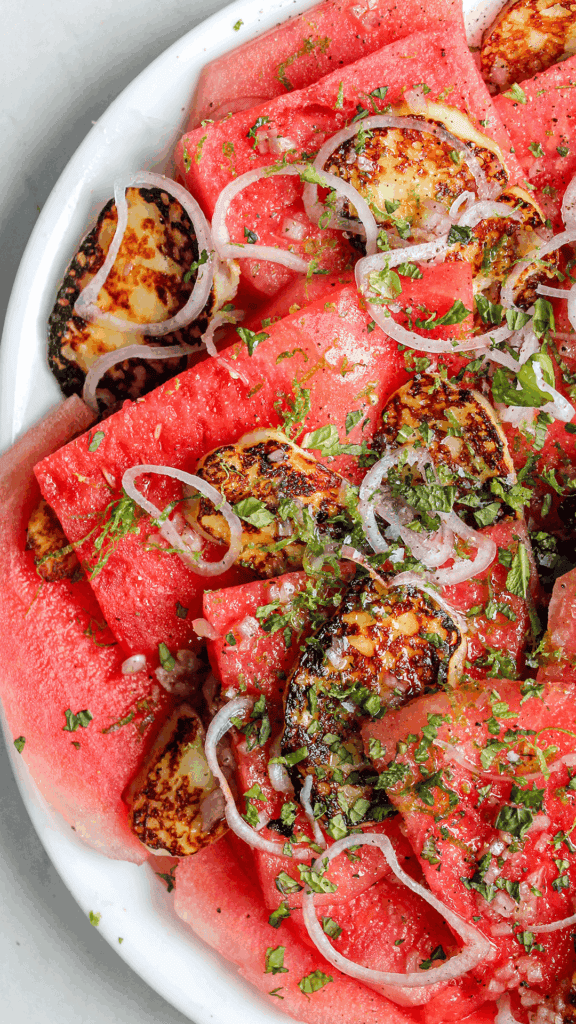 watermelon halloumi salad