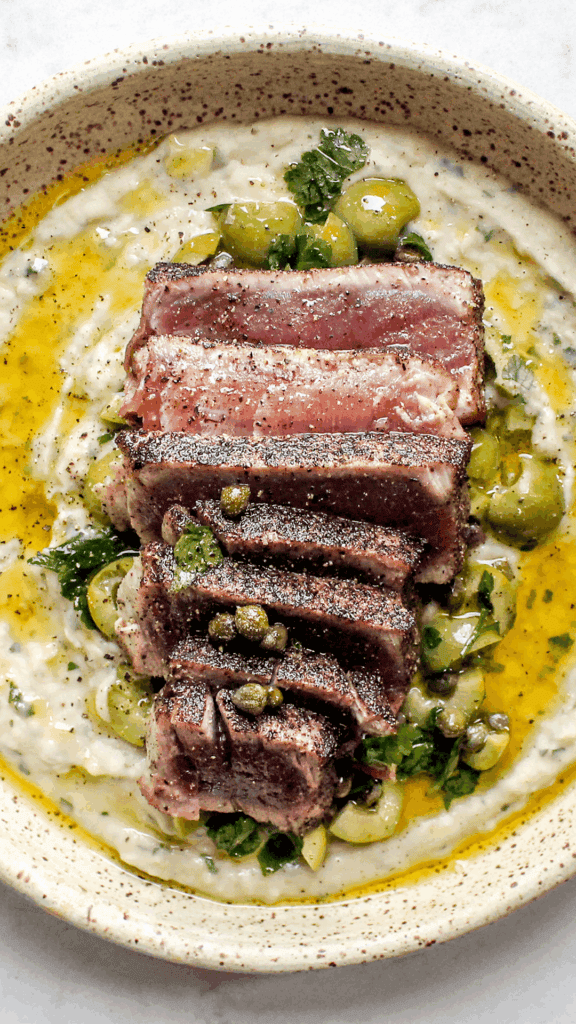plate of tuna white bean dip