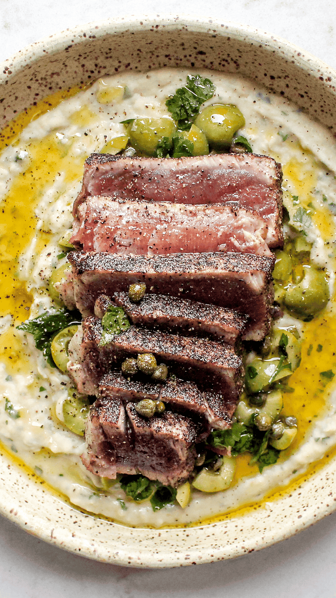 plate of tuna white bean dip