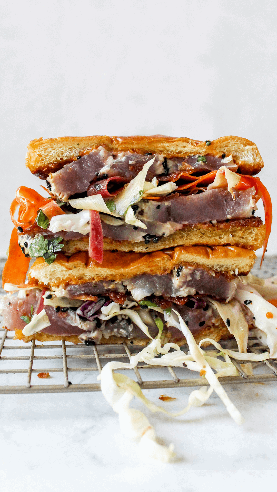 stacked tuna crunch sandwich