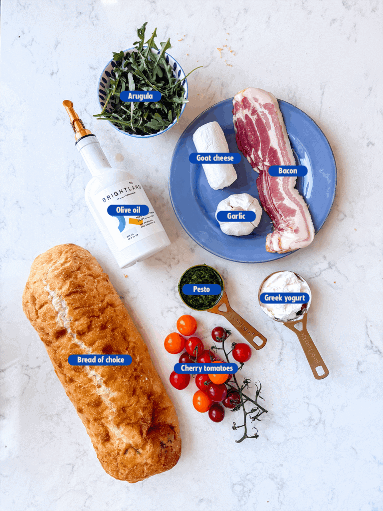labeled ingredients for green goddess blt