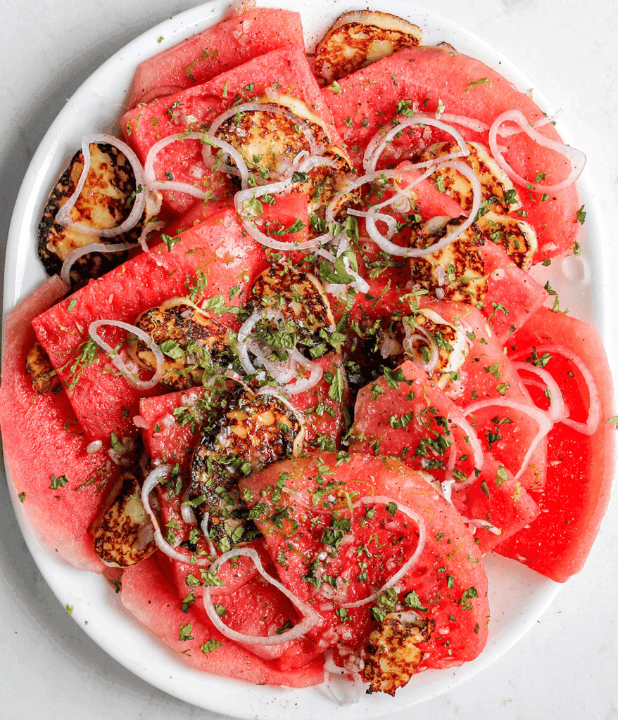 watermelon halloumi salad