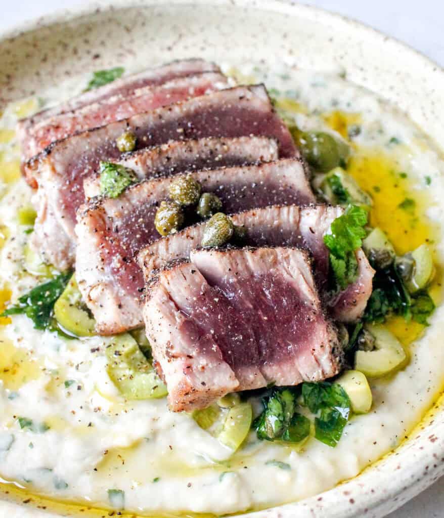 plate of tuna white bean dip