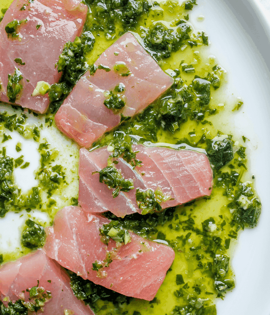 thai tuna crudo on a plate
