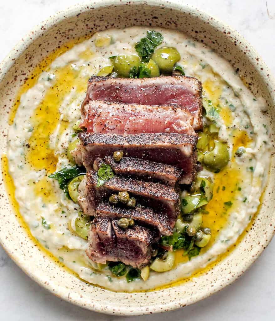 plate of tuna white bean dip