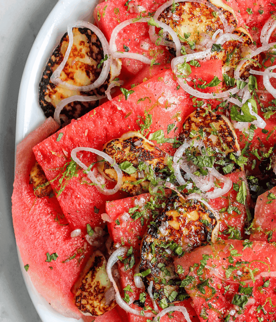 watermelon halloumi salad