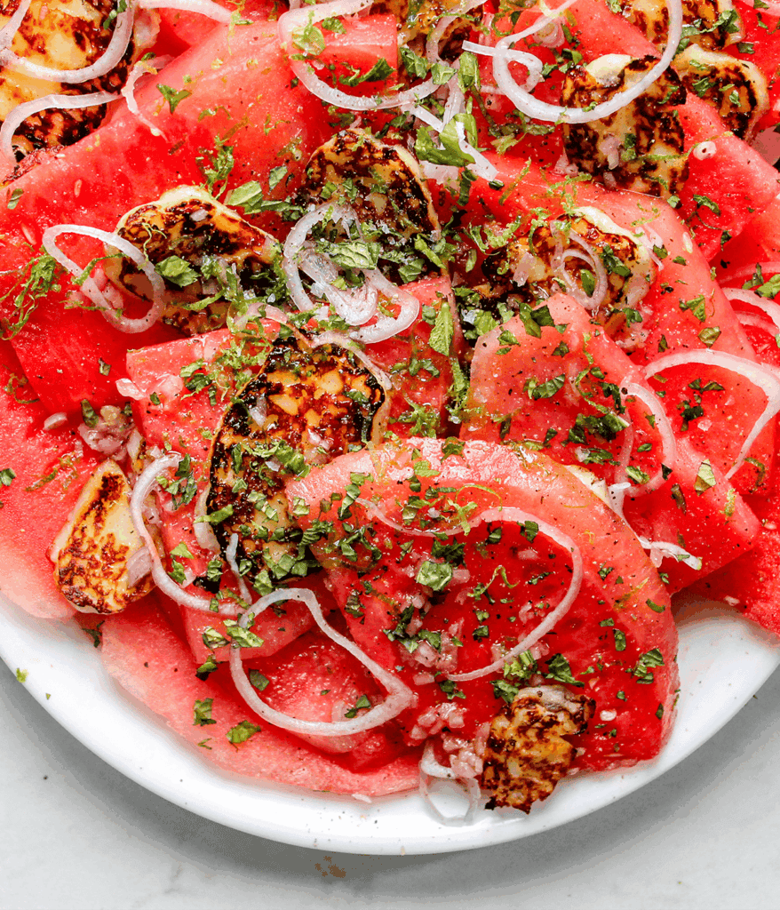 watermelon halloumi salad