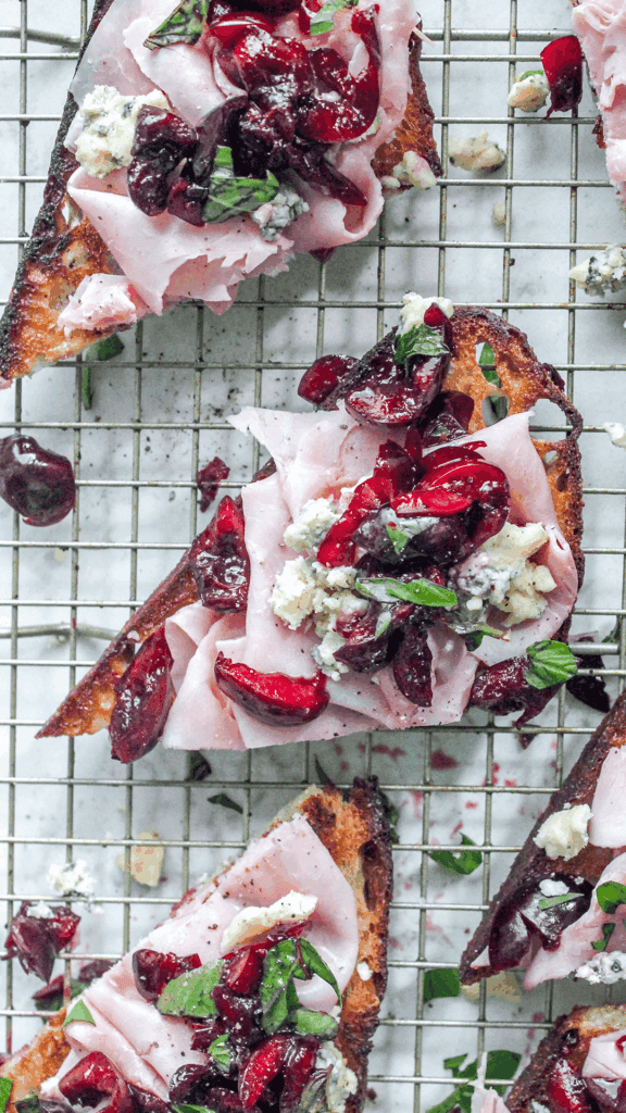 cherry ham toasts from above