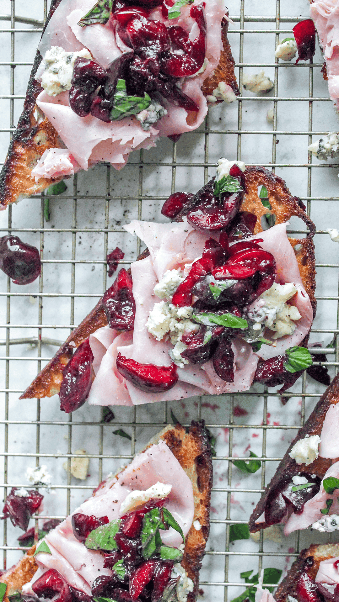cherry ham toasts from above