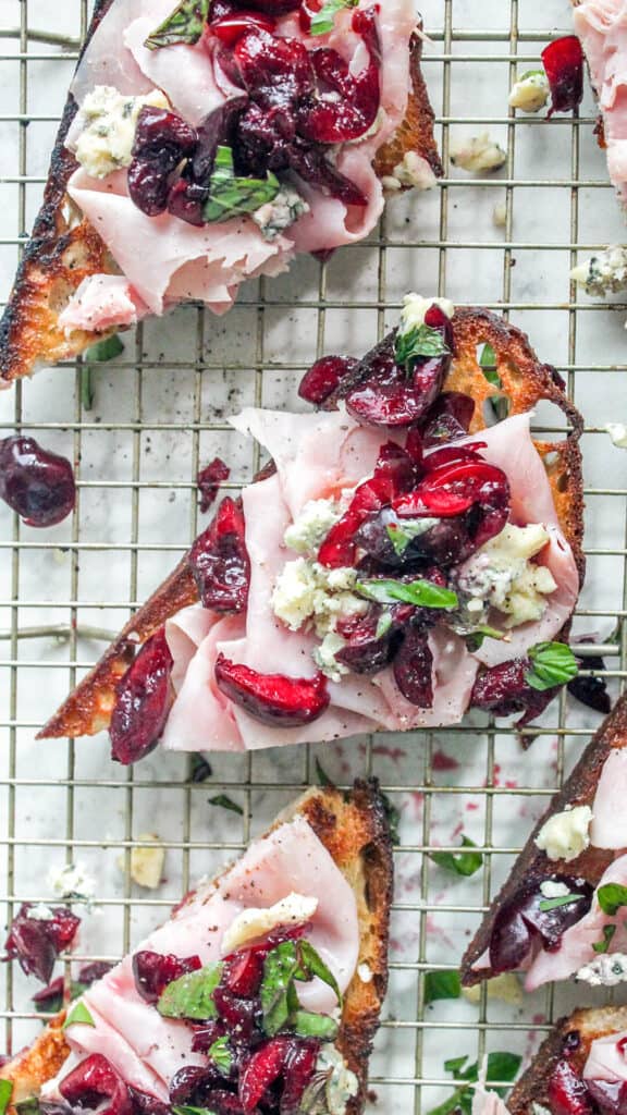 cherry ham toasts from above