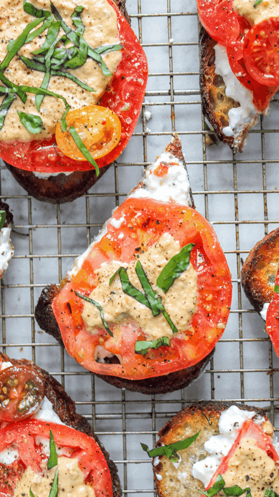 tonnato tomato toasts from above