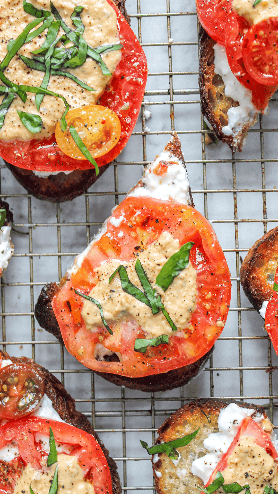 tonnato tomato toasts from above