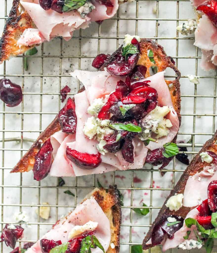 cherry ham toasts from above