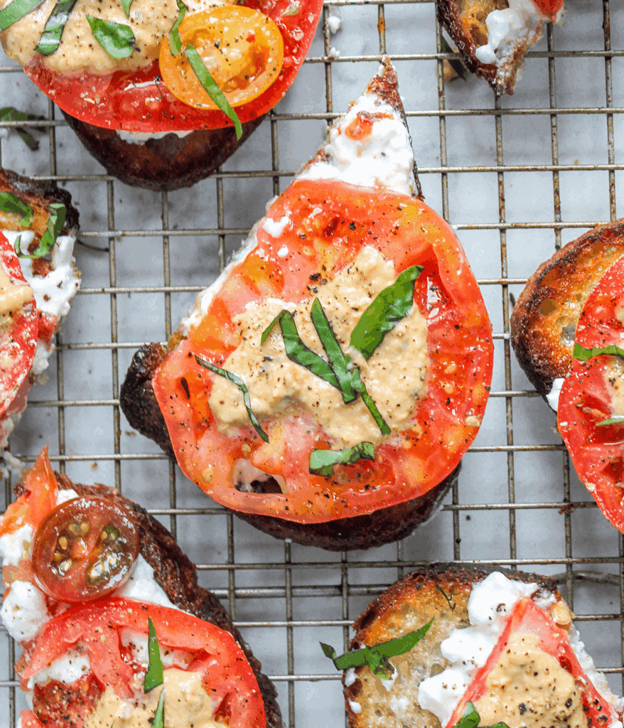tonnato tomato toasts from above