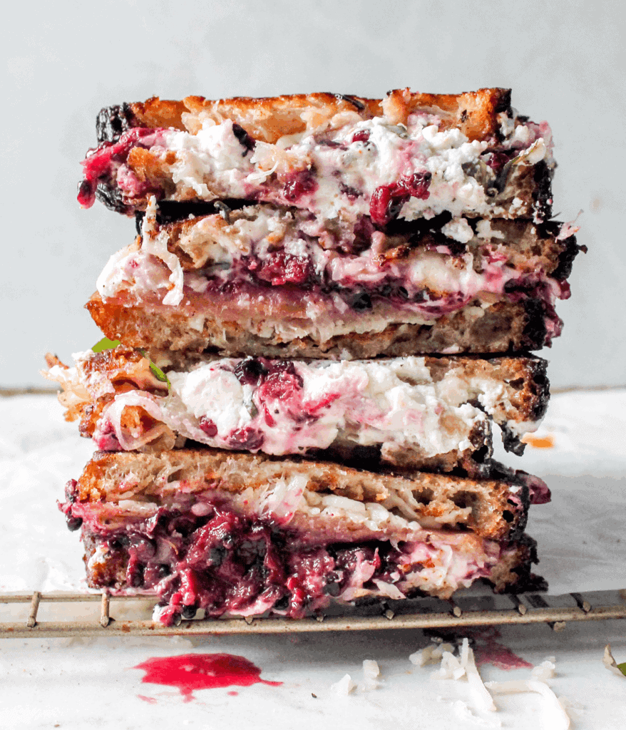stacked jam and prosciutto goat grilled cheese