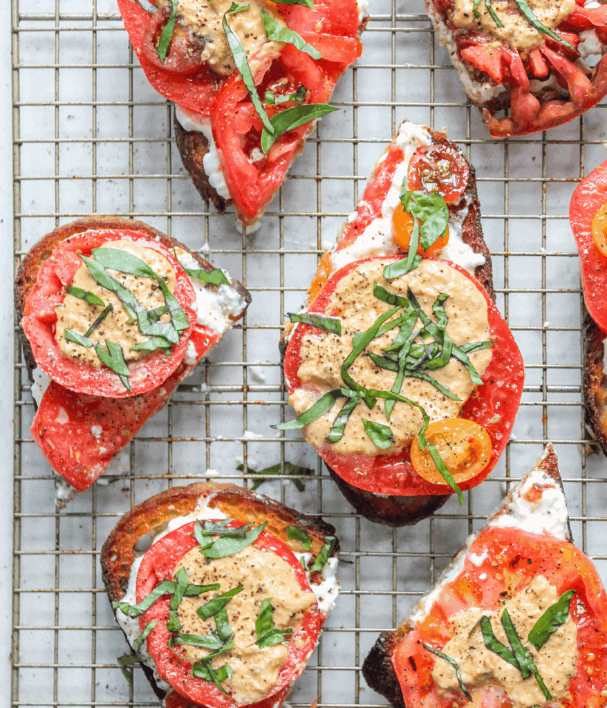 tonnato tomato toasts from above
