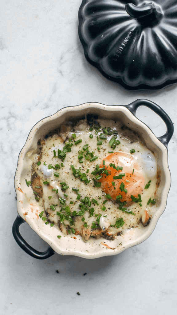 Mushroom and Eggs en Cocotte from above