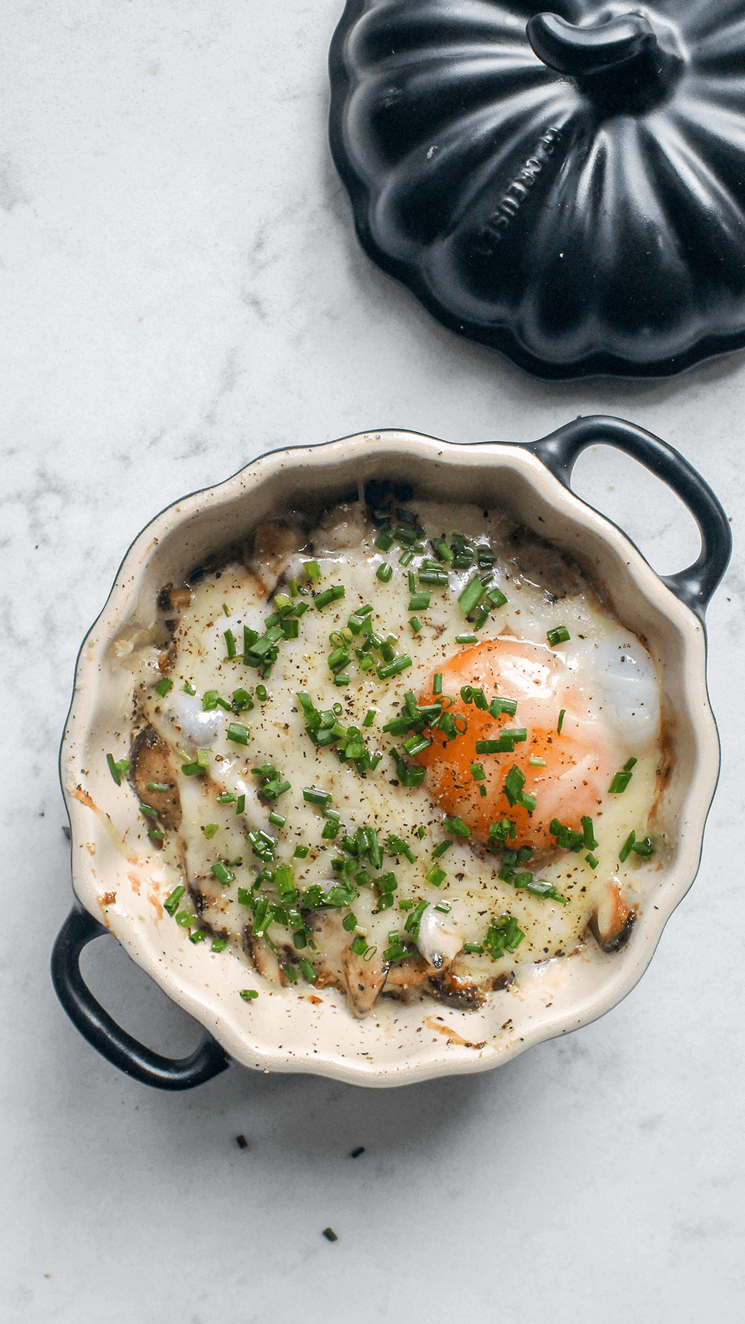 Mushroom and Eggs en Cocotte from above