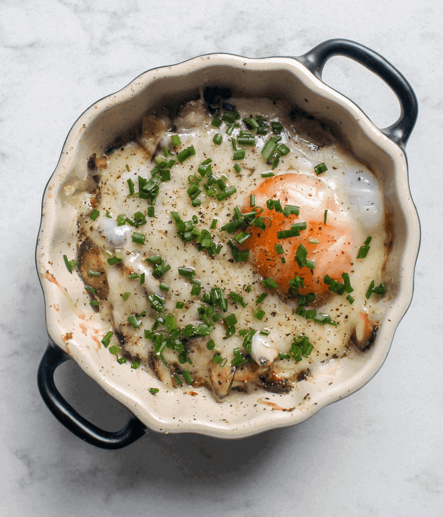 Mushroom and Eggs en Cocotte from above