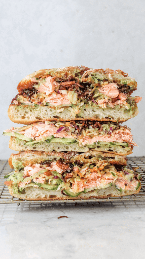 stacked salmon sandwich