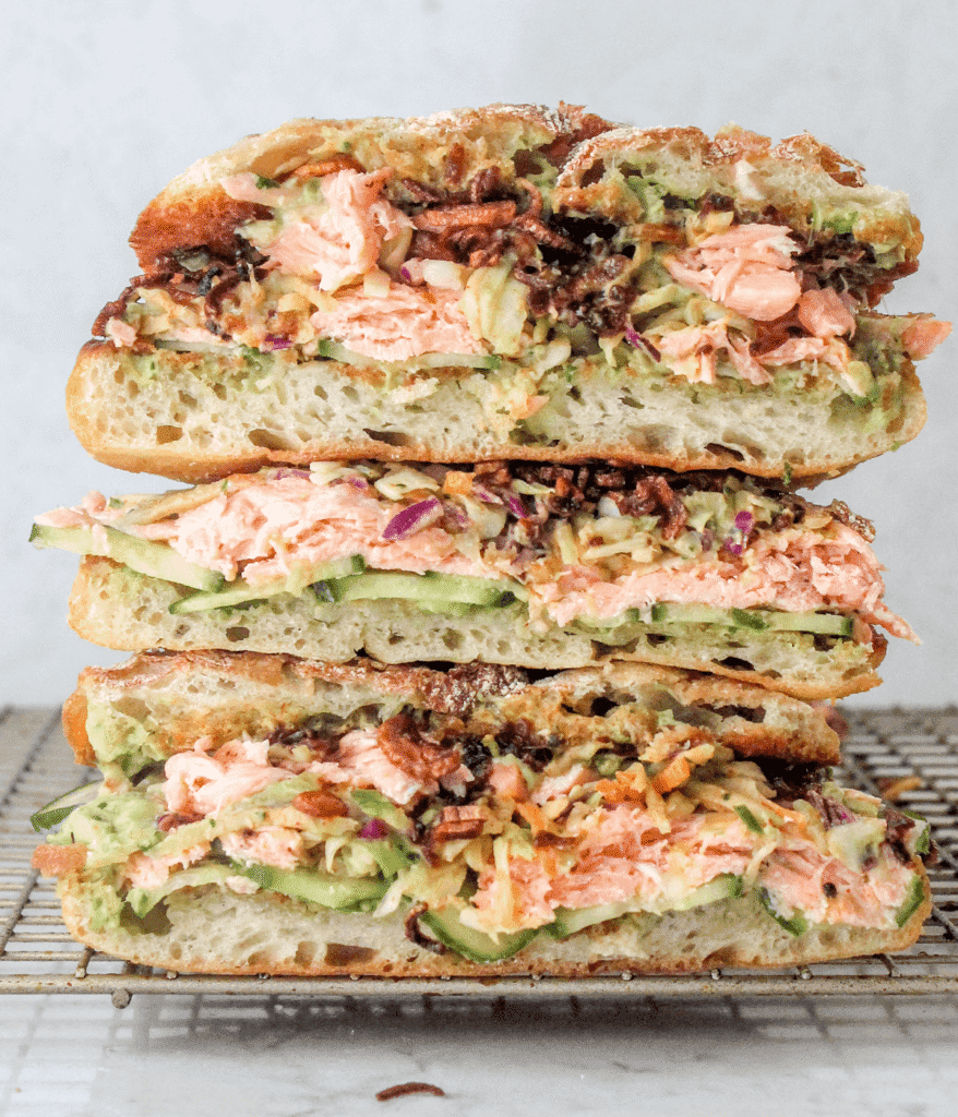 stacked salmon sandwich